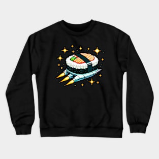 Retro Space Sushi - Pixel Art Fusion of Sushi & Galaxy Exploration Crewneck Sweatshirt